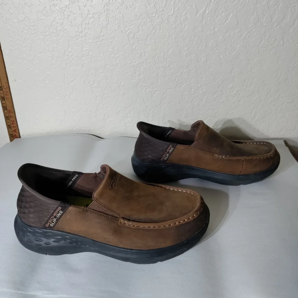 Skechers Hands Free Slip-ins Parson Brown Leather Moc Toe Loafers Mens